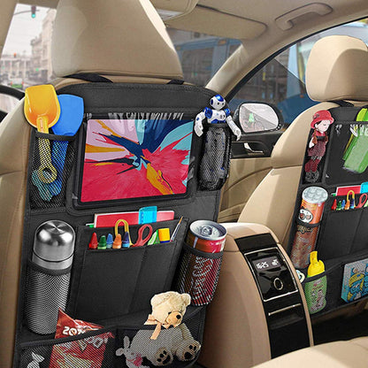 Car Backseat Organizer with Touch Screen Tablet Holder + 9 Storage Pockets Kick Mats Car Seat Back Protectors