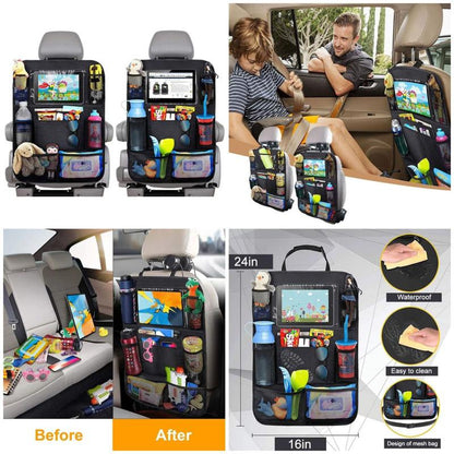 Car Backseat Organizer with Touch Screen Tablet Holder + 9 Storage Pockets Kick Mats Car Seat Back Protectors